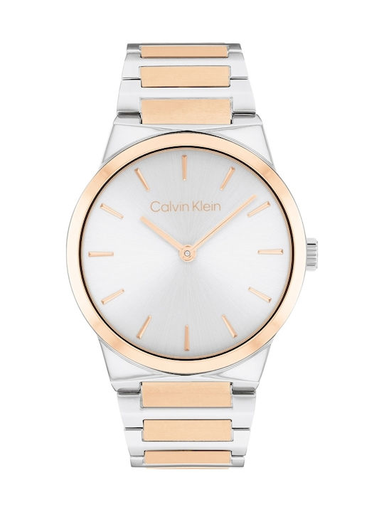 Calvin Klein Linear Elegance Ceas Dama 36mm Baterie Cu Brățară Argintie Din Oțel