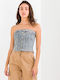 Women's Blouse Cotton Strapless Blue