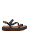 Leather Women's Flat Sandals Flatforms in Black Color
