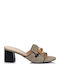 Leather Mules with Chunky Heel in Black Color