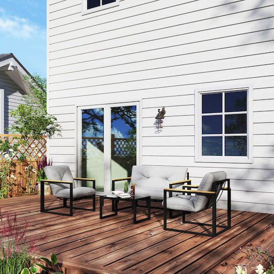 Garden & Outdoor Furniture Sets Sofa Set 4 Pieces Light Gray Black with Pillows