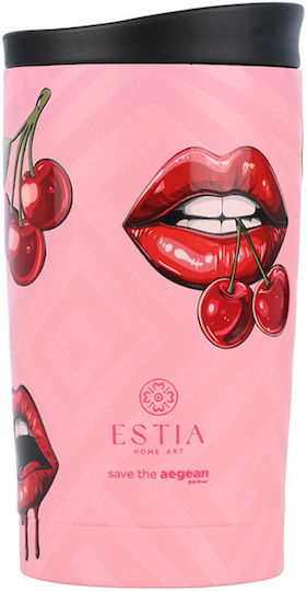 Estia Travel Mug Save The Aegean Glas Thermosflasche Rostfreier Stahl BPA Frei 350ml Blush Pop