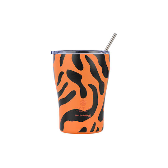Estia Coffee Mug Save the Aegean Recyclable Stainless Steel Thermos Glass BPA Free 350ml Wild Claw with Straw