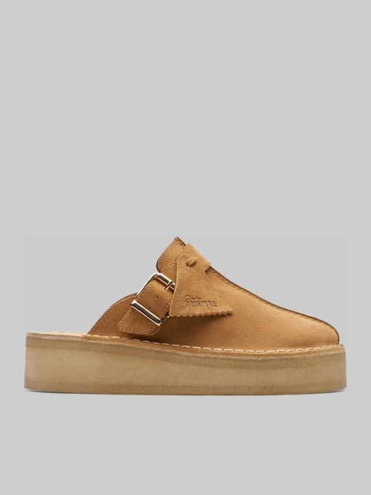 Clarks Suede Mule cu Toc în Culoare Maro