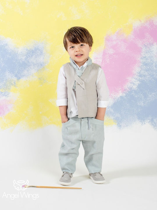 Angel Wings Baptism Suit with Vest for Boys Beige 5 Pieces