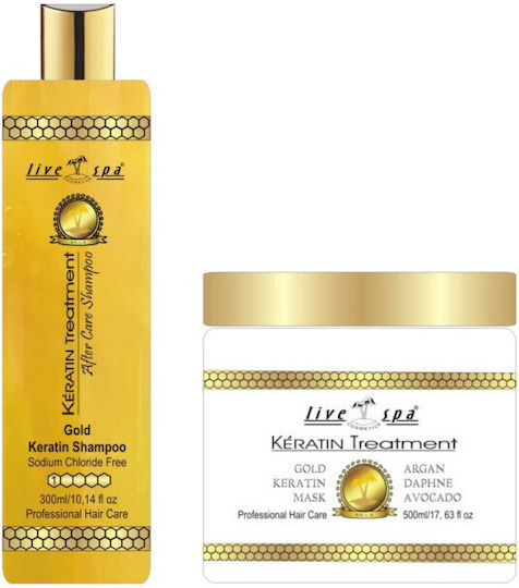 Live Spa Cosmetics Gold Σετ Θεραπείας Μαλλιών με Κερατίνη για Βαμμένα Μαλλιά με Σαμπουάν και Μάσκα