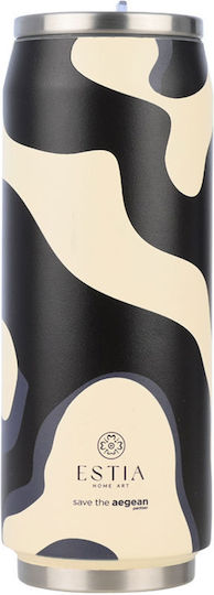 Estia Travel Cup Save the Aegean Recycelbar Glas Thermosflasche Rostfreier Stahl / Kunststoff BPA Frei 500ml Bold Drift mit Stroh
