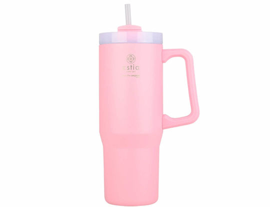 Estia Straw Tumbler XL Save the Aegean Рециклируем Чаша с дръжка Термос Неръждаема стомана Без BPA 900мл Blossom Rose с Сламка и Дръжка