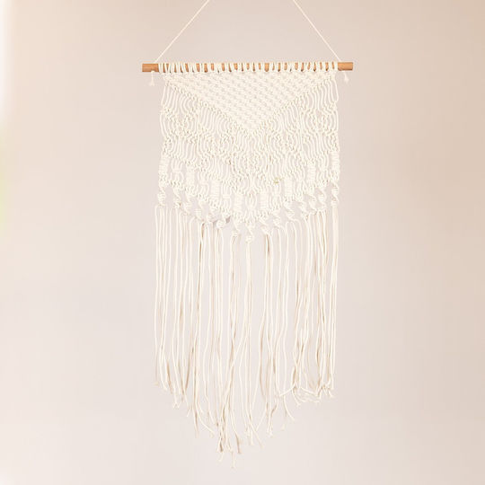 Macrame Hängendes Wanddekoration Beige aus Stoff 75x35cm 2Stücke