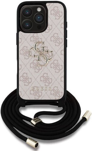 Guess Metal Logo Umschlag Rückseite Synthetisches Leder mit Band Rosa (iPhone 17 Pro / iPhone 16 Pro)