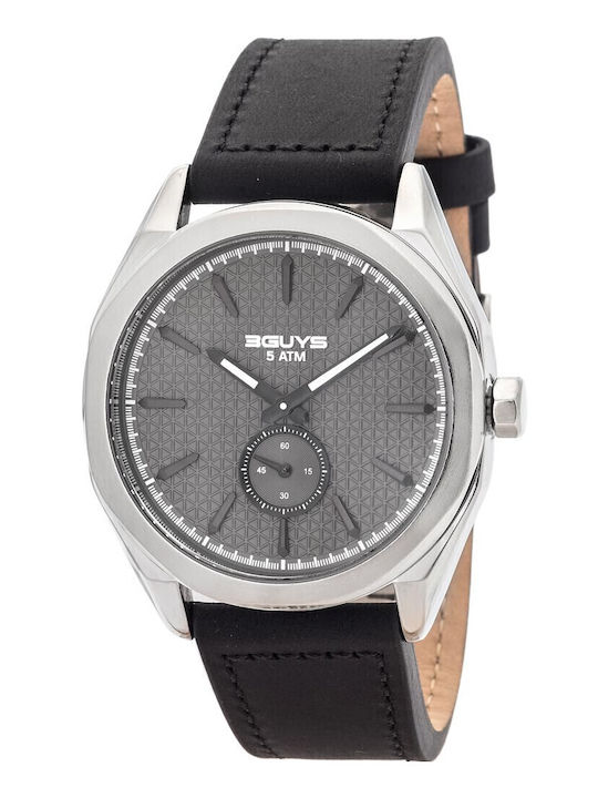 3Guys Men's Watch Battery with Black Leather Strap