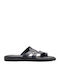 Leather Women's Flat Sandals in Black Color