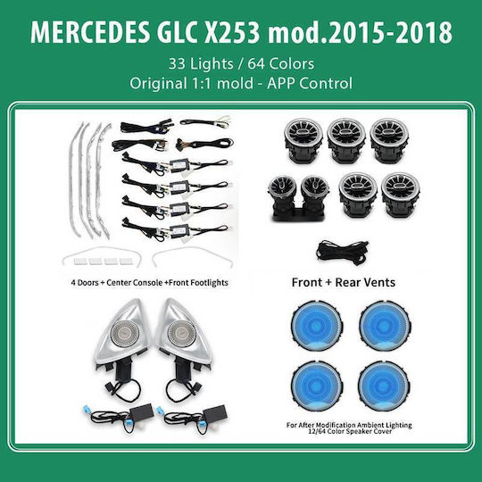 Carner Ambientebeleuchtung Komplettset Mercedes-Benz GLC-Klasse X253 19-22 Bluetooth 33 Lichter 64 Farben 0031979