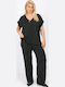 Women's Fabric Trousers with Elastic Black