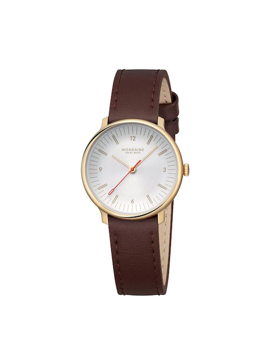 Mondaine Γυναικείο Ρολόι 33mm Μπαταρίας με Καφέ Δερμάτινο Λουράκι