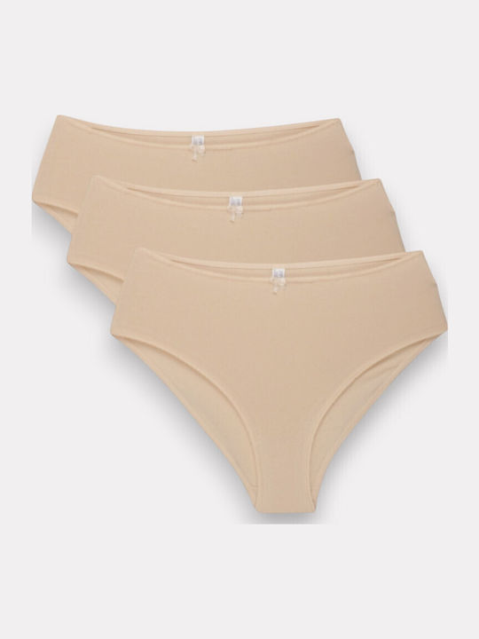 Βαμβακερά High Waist Women's Slip 3Pack Beige