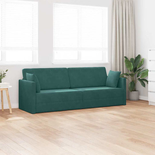 Three-Seater Couch Bed Velvet Dark Green 213x144x60 cm 4106728