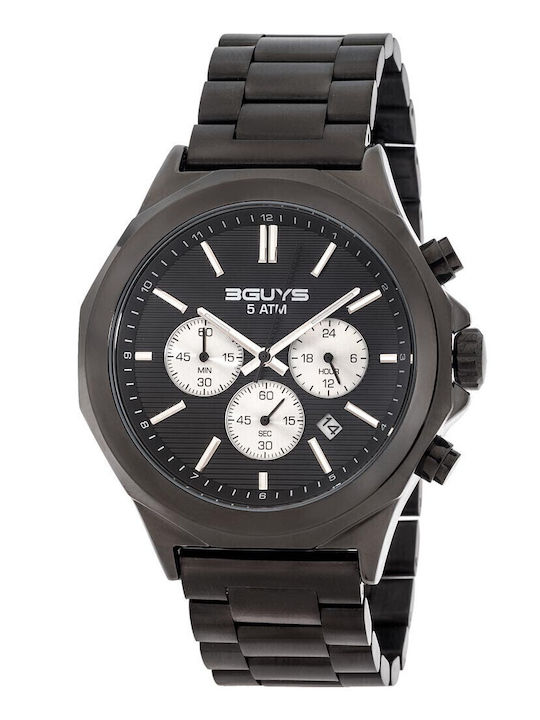 3Guys Men's Watch Chronograph Battery with Black Metal Bracelet