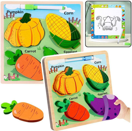 2-in-1 Wooden Educational Puzzle Board Vegetables Marker