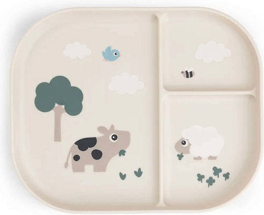 Done by Deer Baby Food Plate Tiny Farm made of Plastic Beige Sand