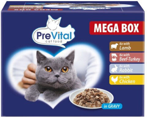 PreVital Hrană Umedă pentru Pisici cu Miel, Carne de vită, Iepure și Pui 24x100gr