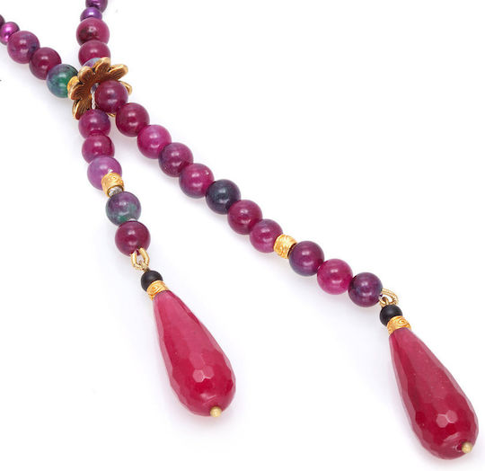 Lange Halskette mit Bordeaux-Achat-Tropfen & Halbedelsteinen