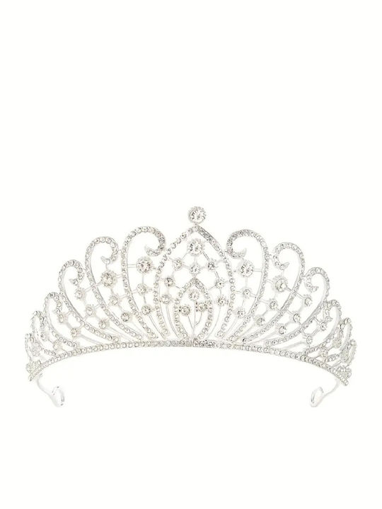 Coroană de mireasă tiară cristale argintie 6 cm înălțime