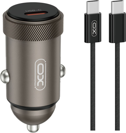 XO Φορτιστής Αυτοκινήτου 30W Γρήγορης Φόρτισης με μία Θύρα: 1xType-C μαζί με Καλώδιο Type-C Καφέ Χρώμα