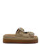 Leather Women's Flat Sandals Flatforms in Tabac Brown Color