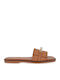 Leather Women's Flat Sandals in Tabac Brown Color