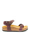 Leather Women's Flat Sandals with Strap in Purple Color