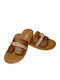 Leather Women's Flat Sandals in Tabac Brown Color