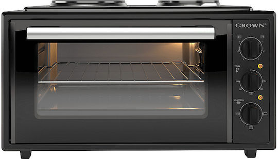 Crown Electric Countertop Oven 45lt with 2 Burners Black