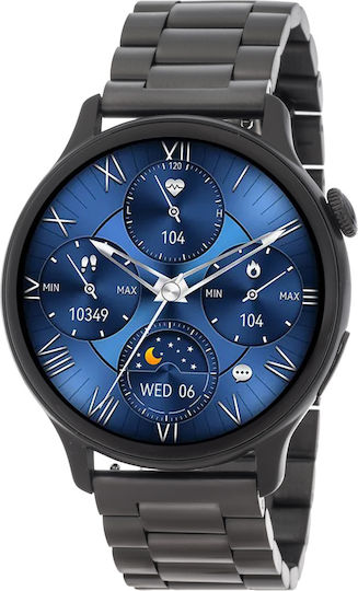 3Guys 3GW8574 Stainless Steel 45mm Smartwatch with Heart Rate Monitor (Black)
