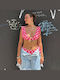 Triangle Bikini Top with Ruffles Pink / Red
