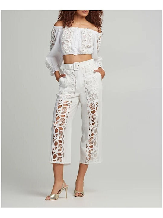 Γυναικείο Υφασμάτινο Capri Παντελόνι Off White