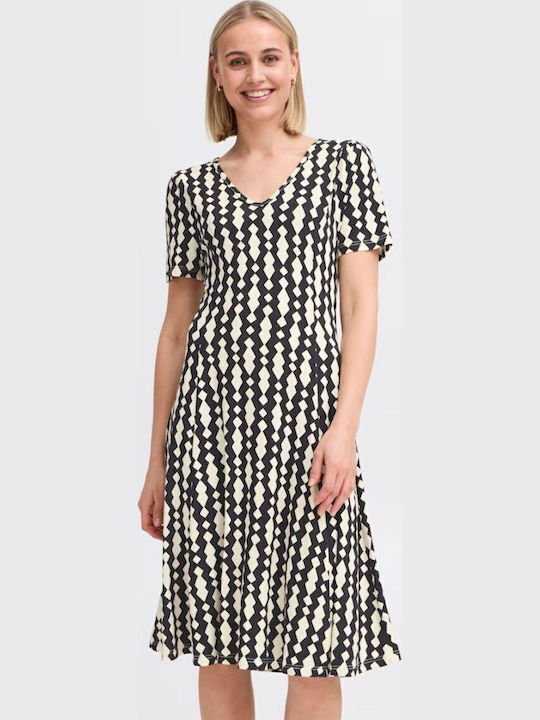 Sommer Midi Damenkleid Schwarz-Weiß