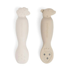 Done by Deer Baby Set with Spoons Tiny Farm made of Silicone for 0+ months Beige 2pcs