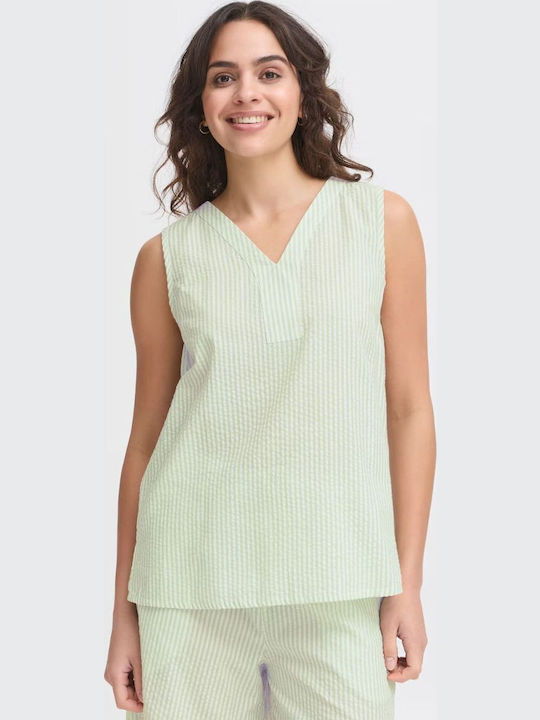 Women's Blouse Sleeveless Striped Green