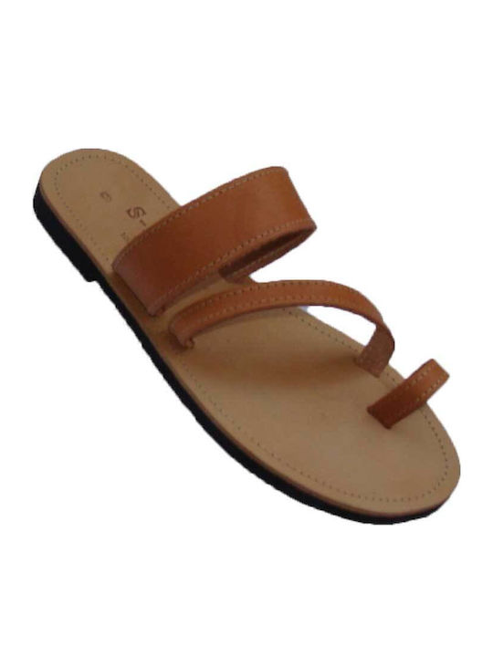 Leather Women's Flat Sandals in Brown Color