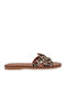 Leather Women's Flat Sandals in Brown Color