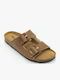 Leather Women's Flat Sandals in Tabac Brown Color