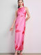 Summer Maxi Dress for Wedding / Christening Satin Pink