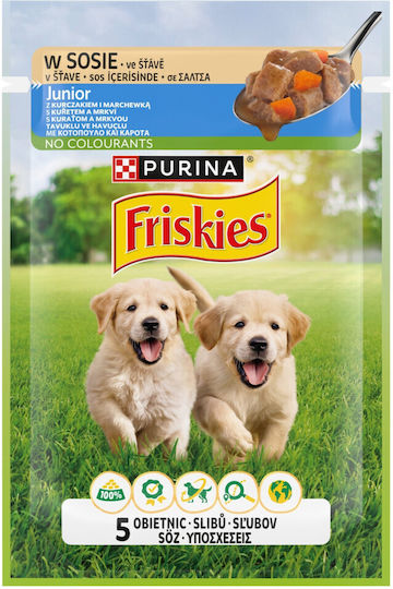 Friskies Υγρή Τροφή για Κουτάβια σε Φακελάκι με Κοτόπουλο και Καρότο 85gr