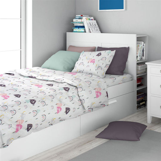 Dimcol Kinderbettlaken Set Einzeln Weiß-Rosa 160x240cm