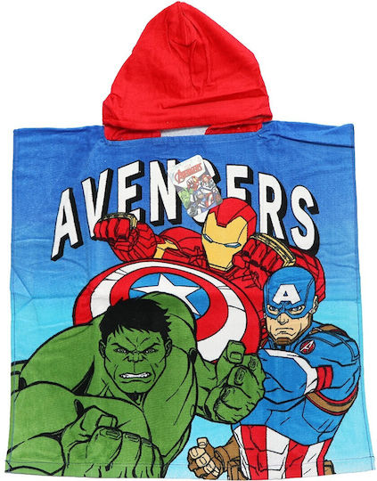 Marvel Avengers Παιδικό Βαμβακερό Πόντσο Θαλάσσης 55x110εκ Ye18250 Μπλε