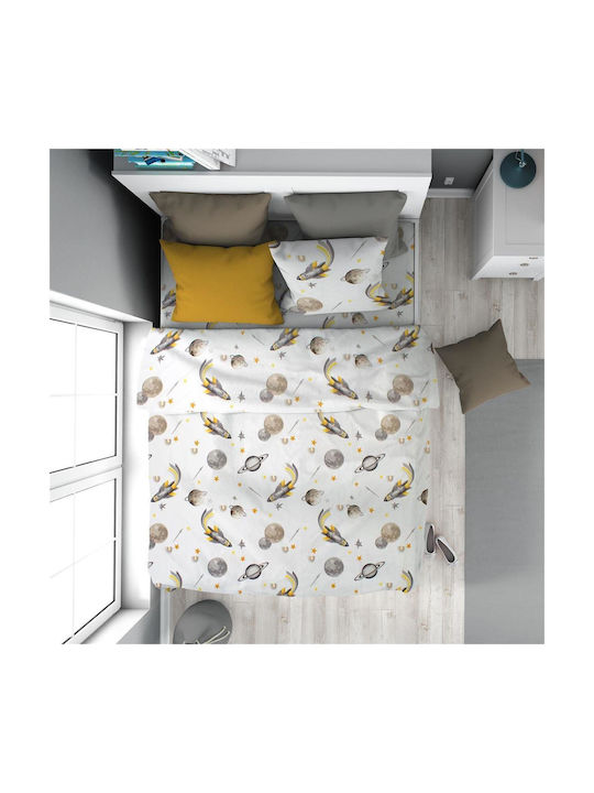 Dimcol Space Kids Duvet Cover Single Cotton Whi...