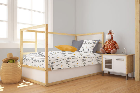 Dimcol Βρεφική Παπλωματοθήκη Bebe White-grey 120x160εκ.