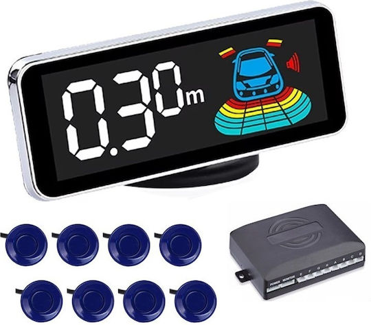 Sistem de Parcare Auto Electro AG cu Ecran / Buzzer și 8 Senzori 22mm în Culoare Albastru