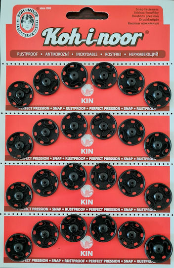 No.7-18.9/18mm Black Stainless Steel Sewing Snaps Czech 24pcs Koh-i-noor